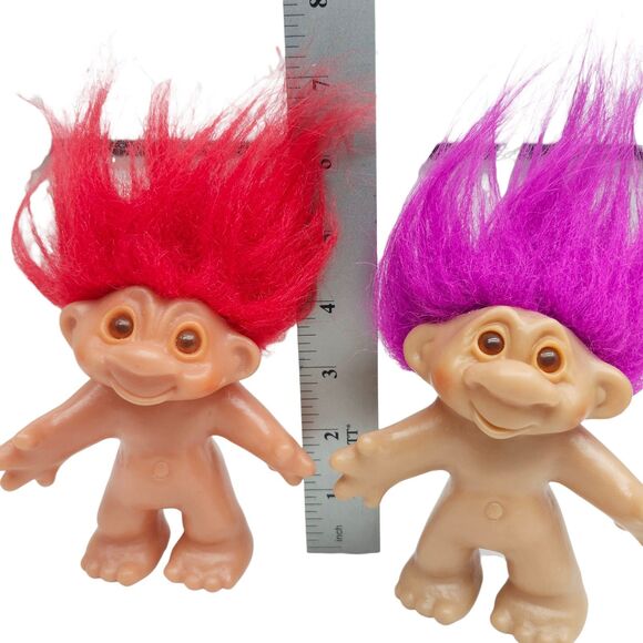 Troll Dolls Vintage 1986 DAM 5" Set of 2 Red Purple Hair Toys Collectibles - Picture 6 of 6